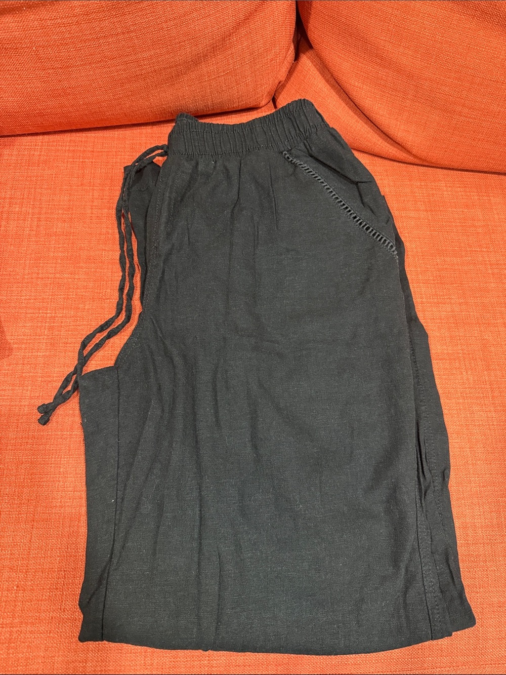 Woman’s Black Linen pants with Elastic Waist